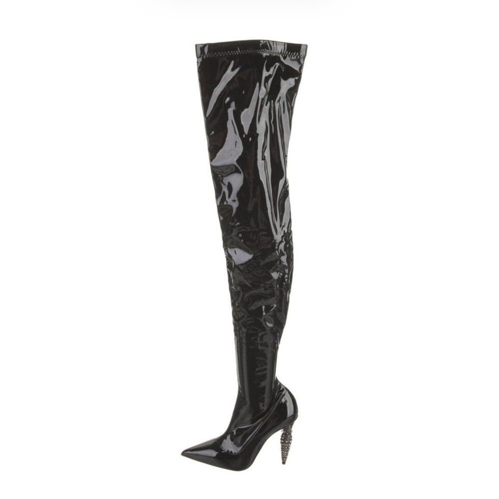 Christian Louboutin Limited Edition Black Lipstrass Patent Thigh Boots Size 37.5 - Picture 7 of 16